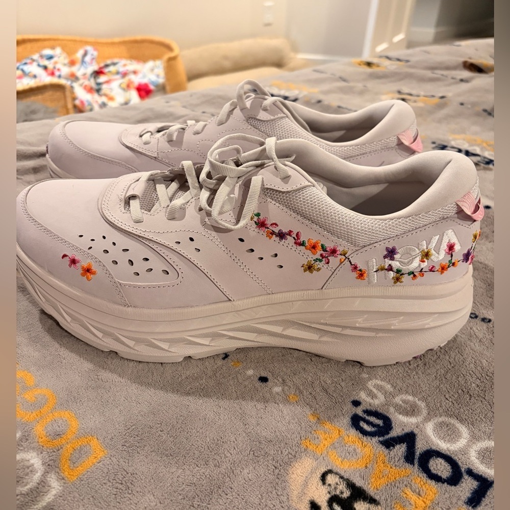 Hoka Pink and White Athletic Shoes